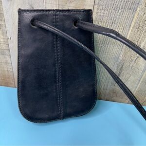 9 & Co. Black Leather Pouch 8-1/2”x6”x2” with Snap Closure and Long Strap 28”